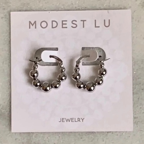 Sterling Silver Beaded Chunky Hoop Earrings Brand New - Picture 3 of 3